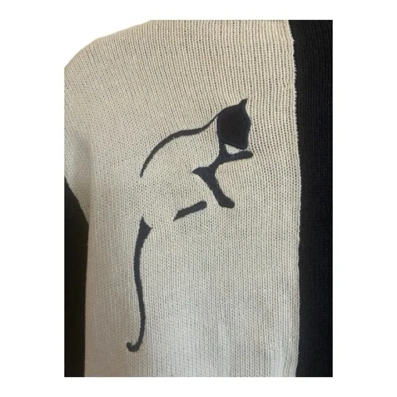 Christopher & Banks Navy and White Cat Sweater Size Large - Picture 5 of 14